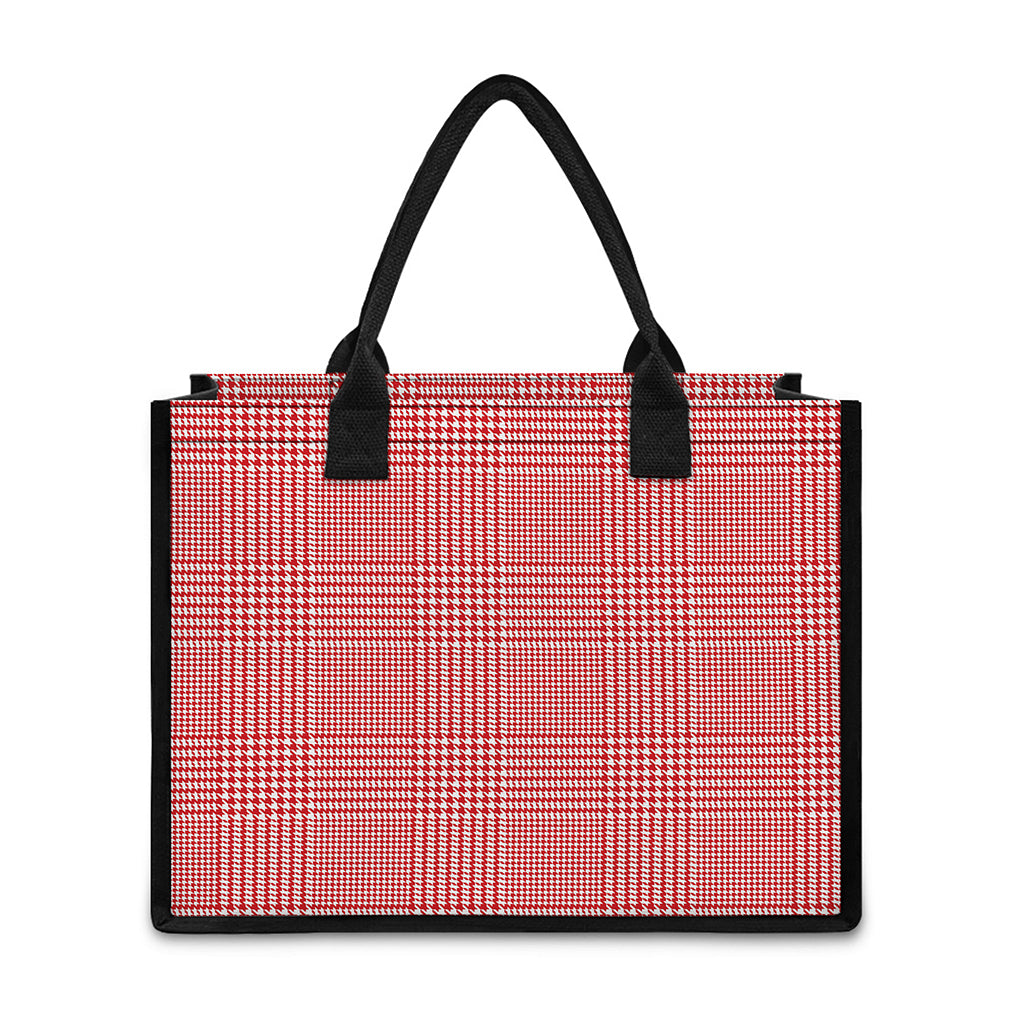 Red And White Glen Plaid Print Canvas Tote Bag