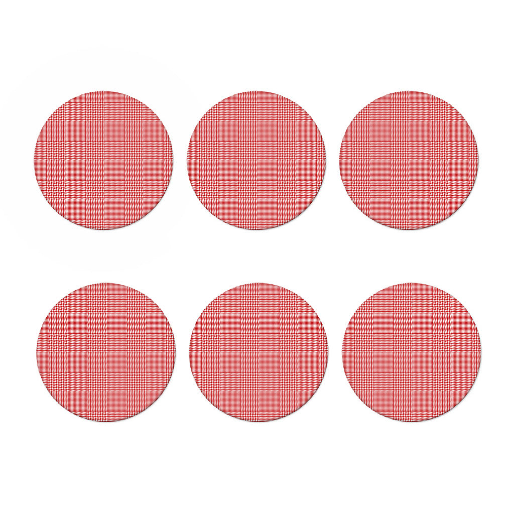 Red And White Glen Plaid Print Coaster Set