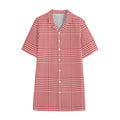 Red And White Glen Plaid Print Cotton Hawaiian Shirt
