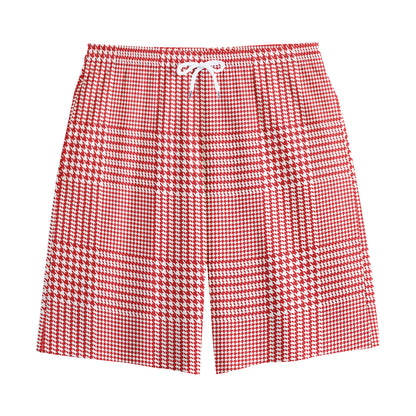 Red And White Glen Plaid Print Cotton Shorts