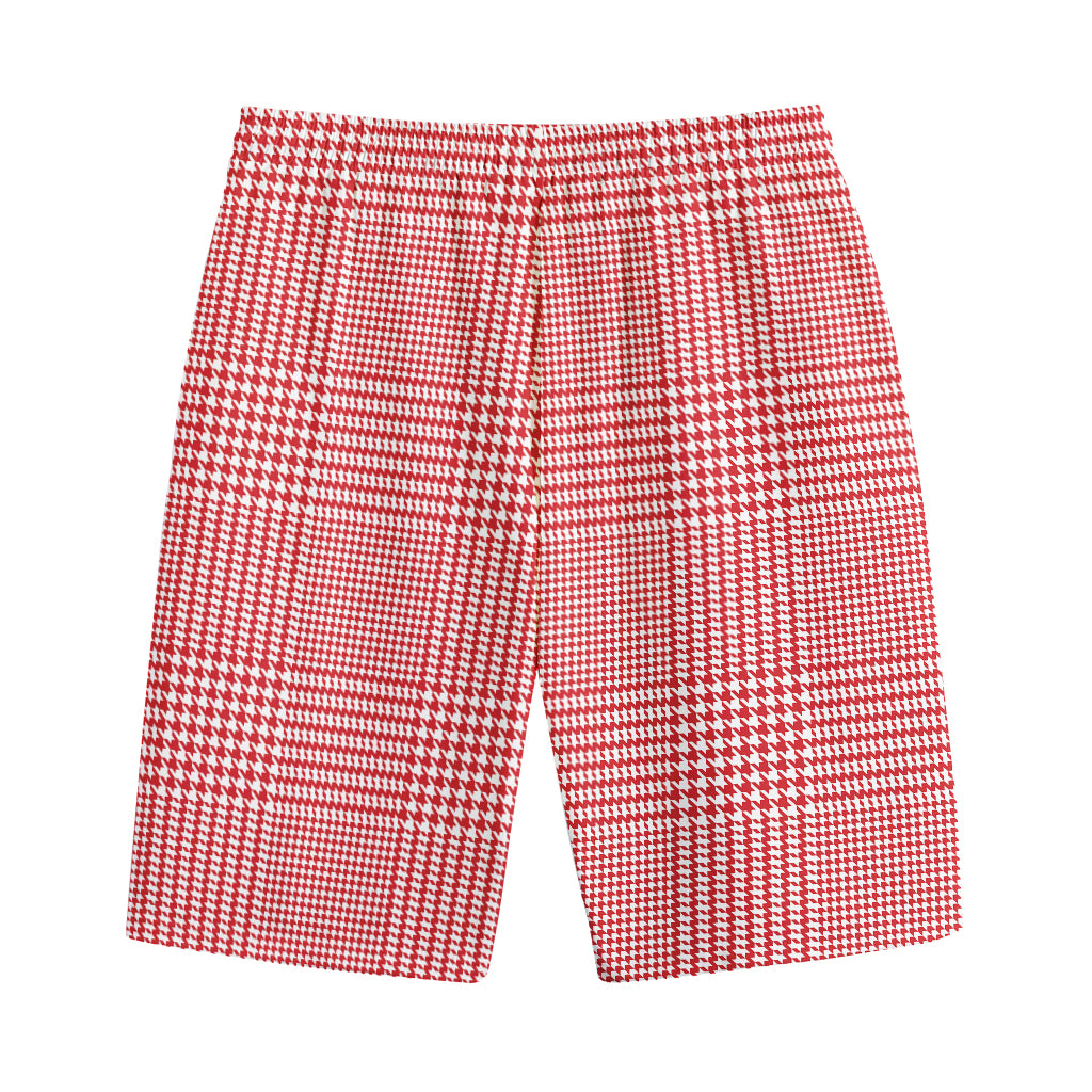 Red And White Glen Plaid Print Cotton Shorts