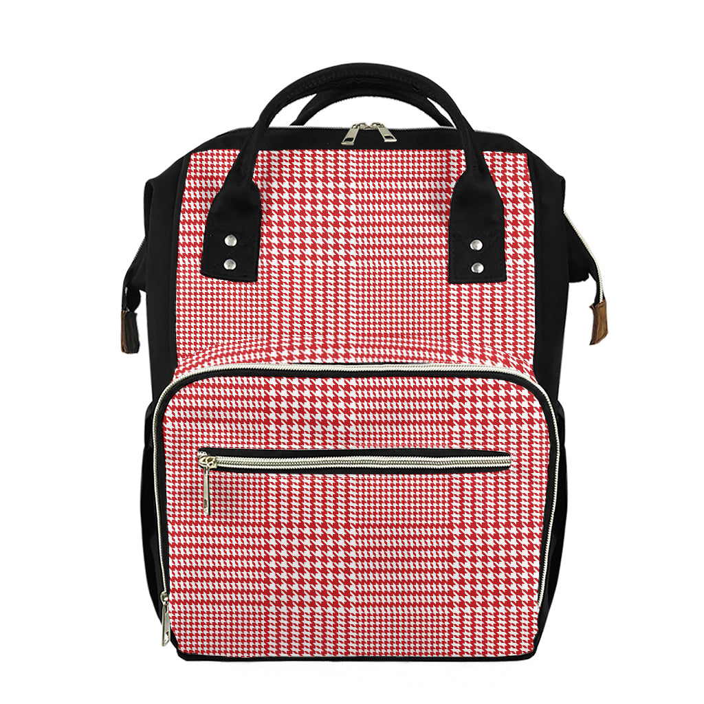 Red And White Glen Plaid Print Diaper Bag