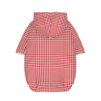 Red And White Glen Plaid Print Dog Zip Up Hoodie