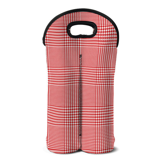 Red And White Glen Plaid Print Double Neoprene Wine Tote