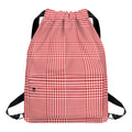 Red And White Glen Plaid Print Drawstring Backpack