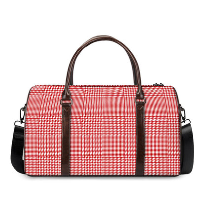 Red And White Glen Plaid Print Duffle Bag