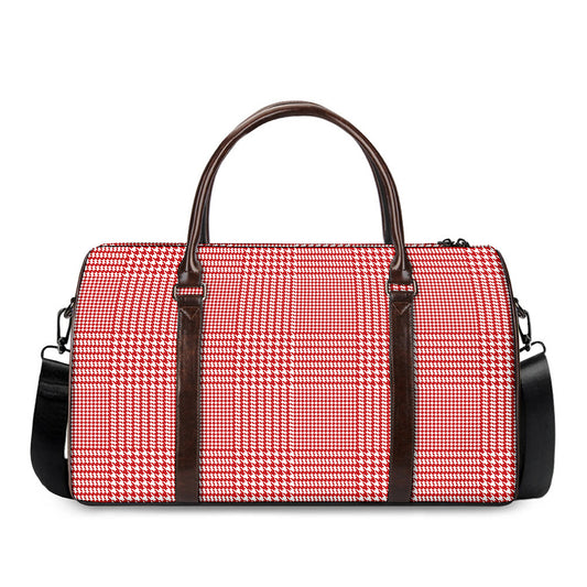 Red And White Glen Plaid Print Duffle Bag