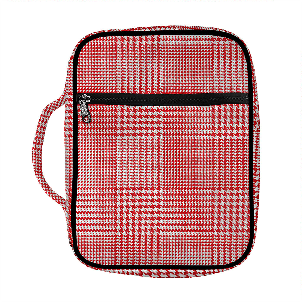 Red And White Glen Plaid Print Front Pocket Bible Bag