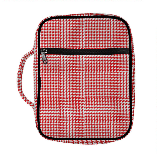 Red And White Glen Plaid Print Front Pocket Bible Bag