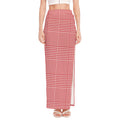 Red And White Glen Plaid Print High Slit Maxi Skirt