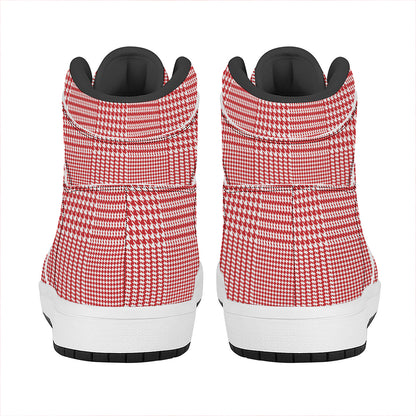 Red And White Glen Plaid Print High Top Leather Sneakers