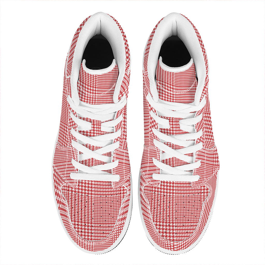 Red And White Glen Plaid Print High Top Leather Sneakers