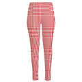 Red And White Glen Plaid Print High-Waisted Pocket Leggings