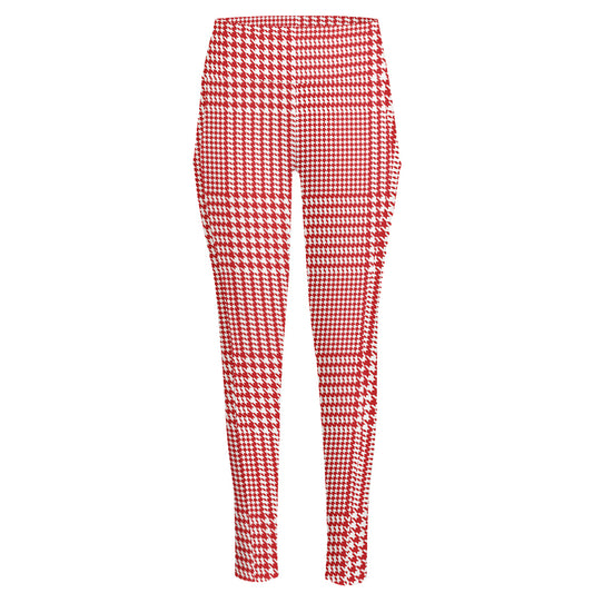 Red And White Glen Plaid Print High-Waisted Pocket Leggings
