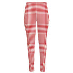 Red And White Glen Plaid Print High-Waisted Pocket Leggings