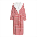 Red And White Glen Plaid Print Hooded Bathrobe