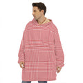 Red And White Glen Plaid Print Hoodie Blanket