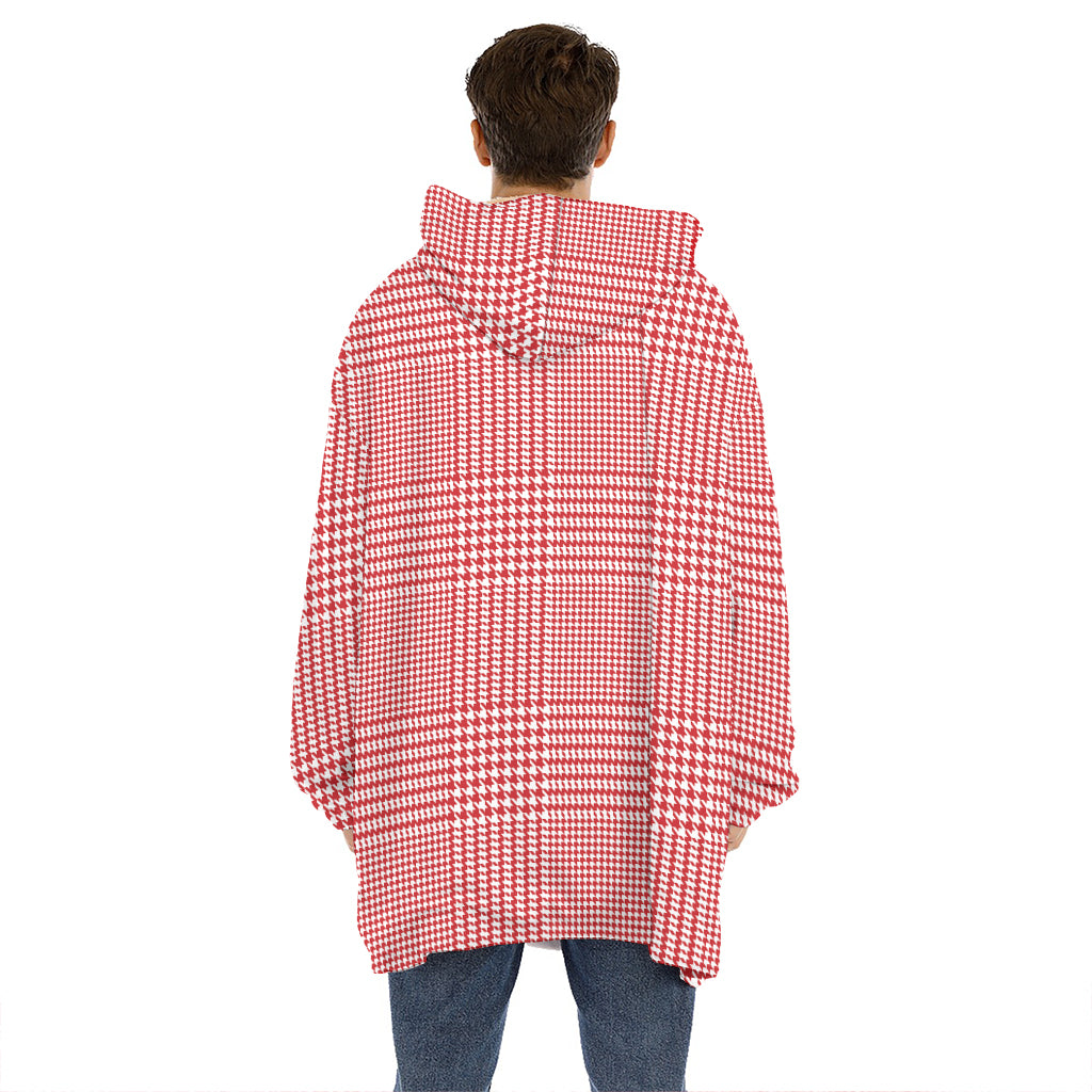 Red And White Glen Plaid Print Hoodie Blanket