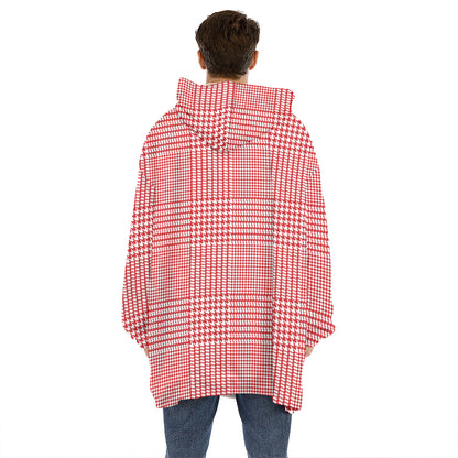 Red And White Glen Plaid Print Hoodie Blanket