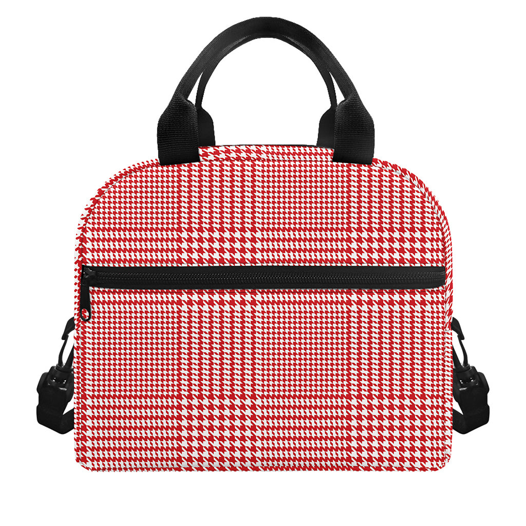 Red And White Glen Plaid Print Insulated Lunch Bag