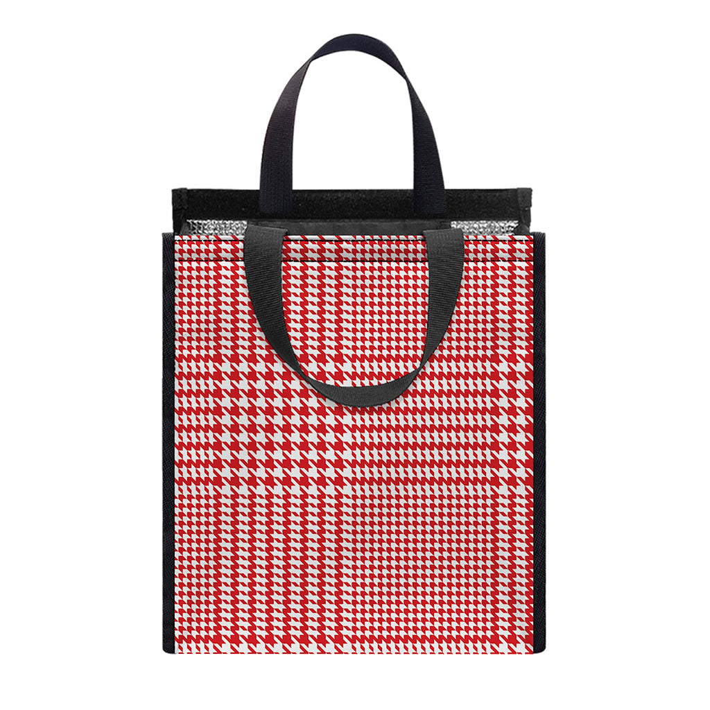 Red And White Glen Plaid Print Insulated Lunch Tote