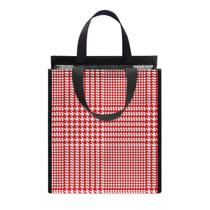 Red And White Glen Plaid Print Insulated Lunch Tote