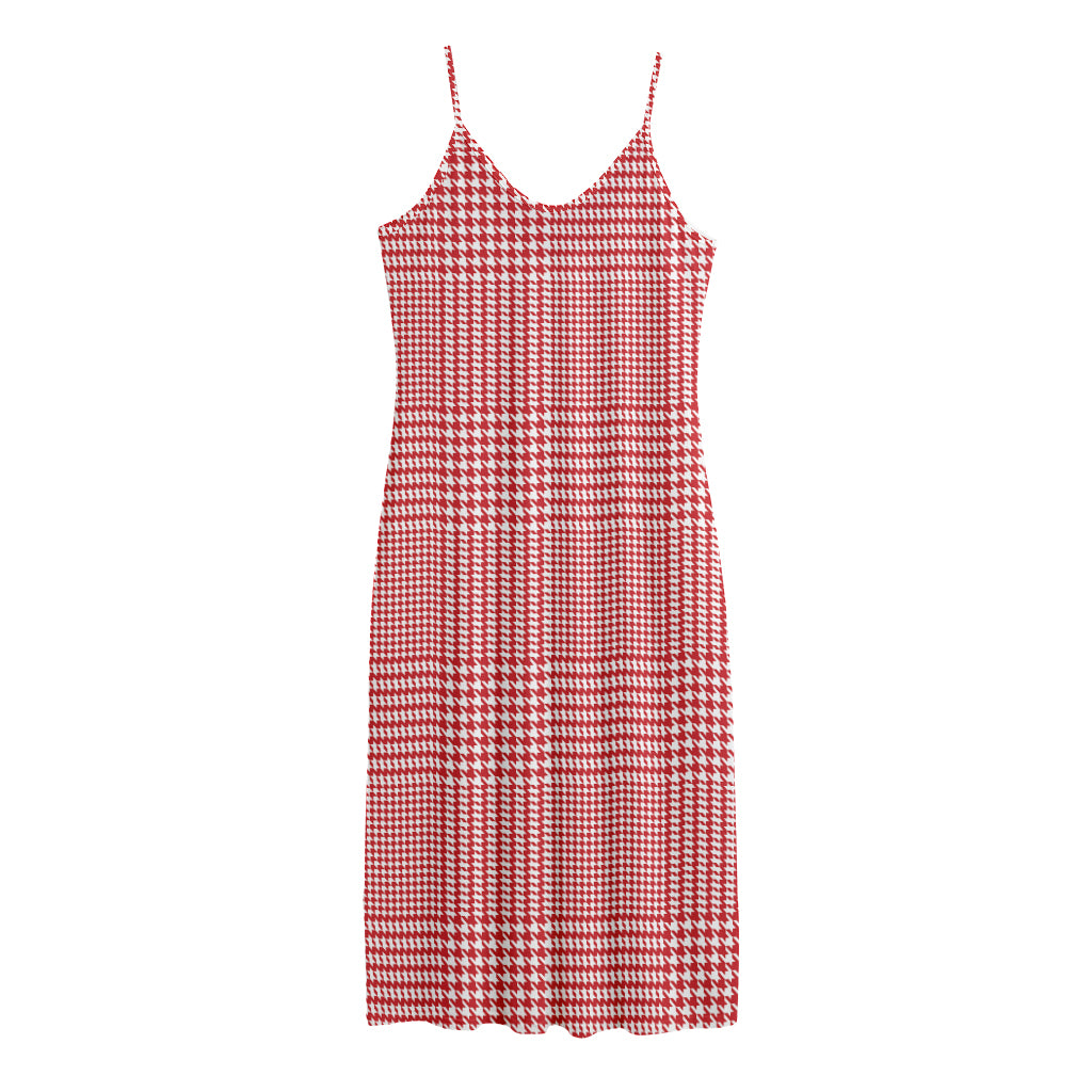 Red And White Glen Plaid Print Jersey Midi Cami Dress
