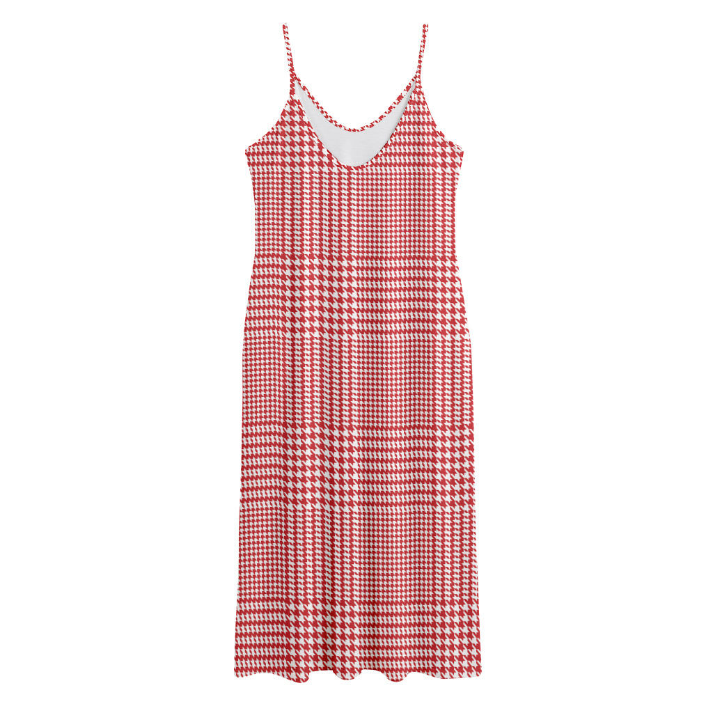 Red And White Glen Plaid Print Jersey Midi Cami Dress