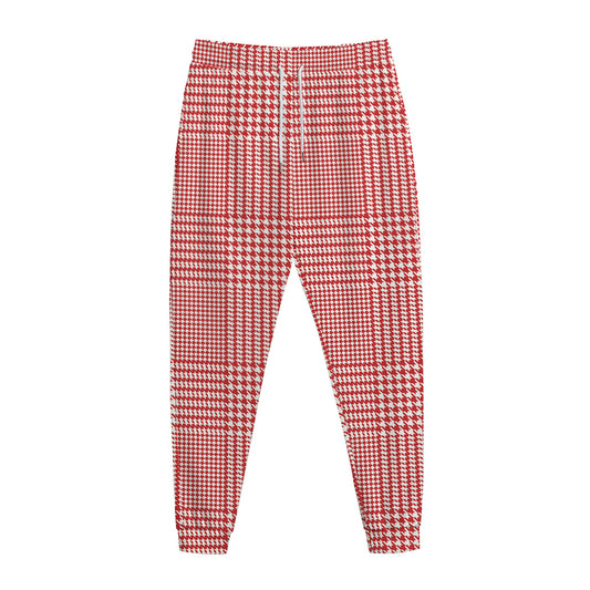 Red And White Glen Plaid Print Jogger Pants
