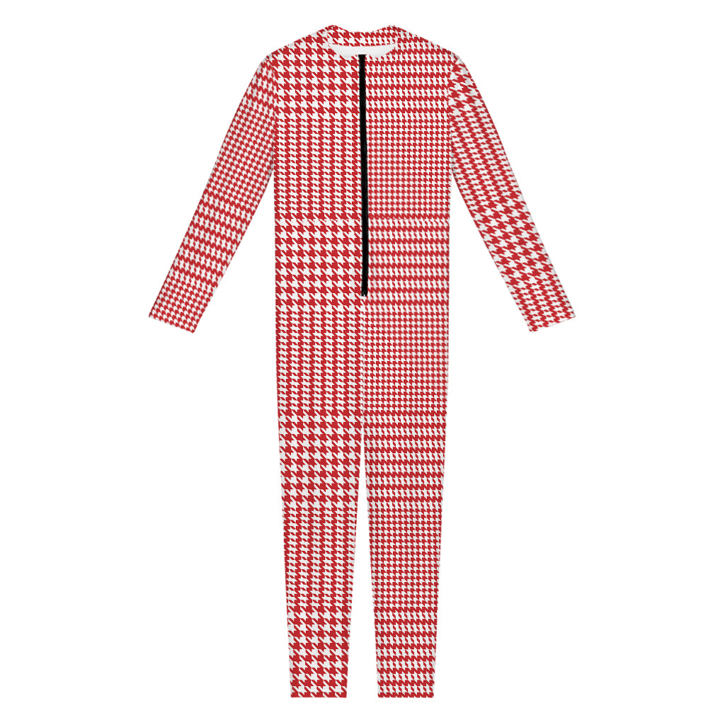 Red And White Glen Plaid Print Jumpsuit