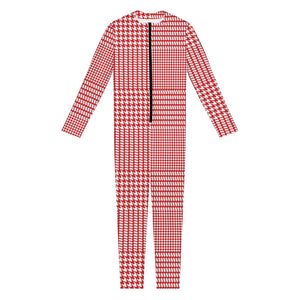 Red And White Glen Plaid Print Jumpsuit