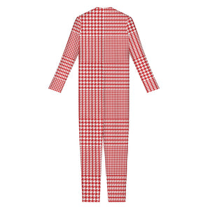 Red And White Glen Plaid Print Jumpsuit