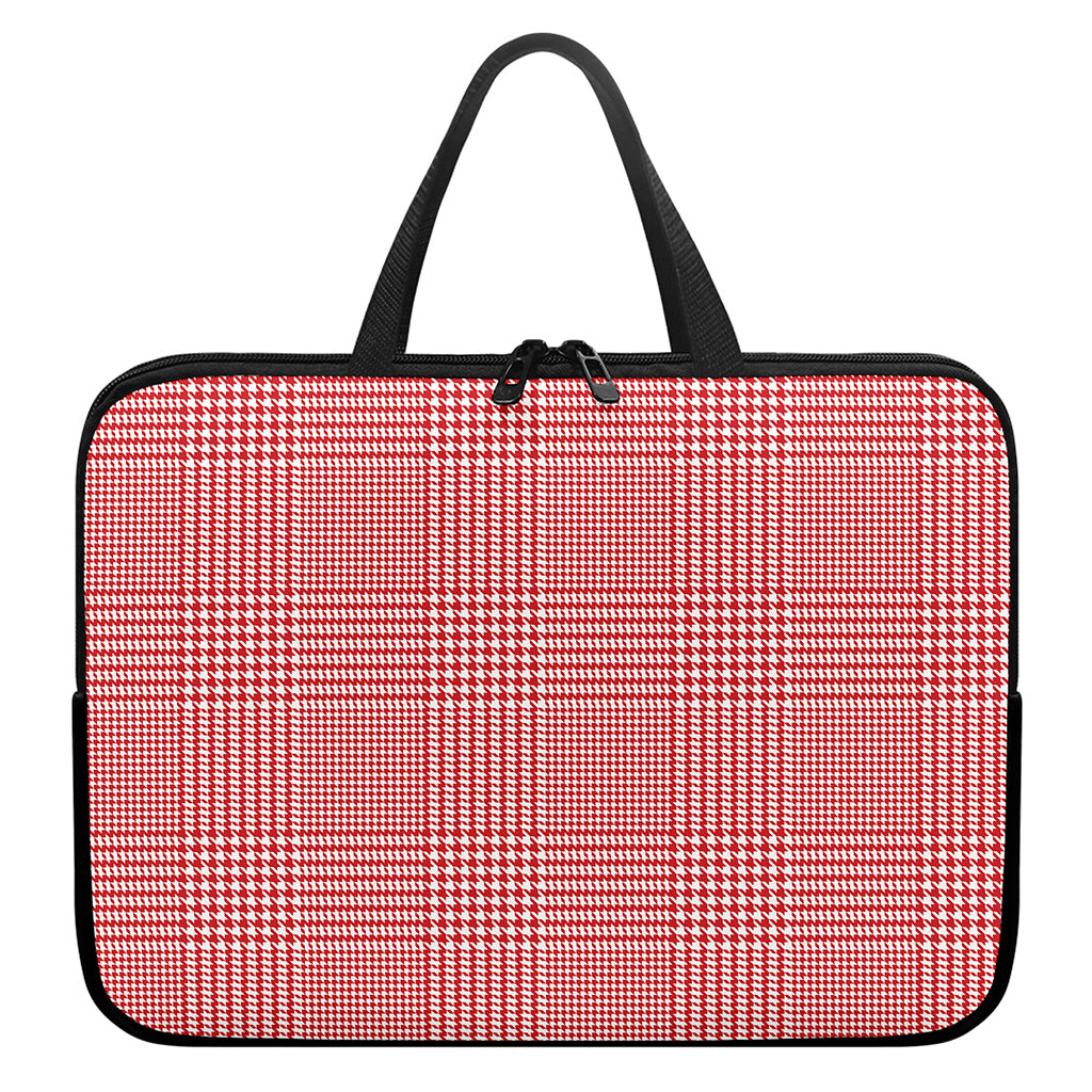 Red And White Glen Plaid Print Laptop Sleeve With Handle