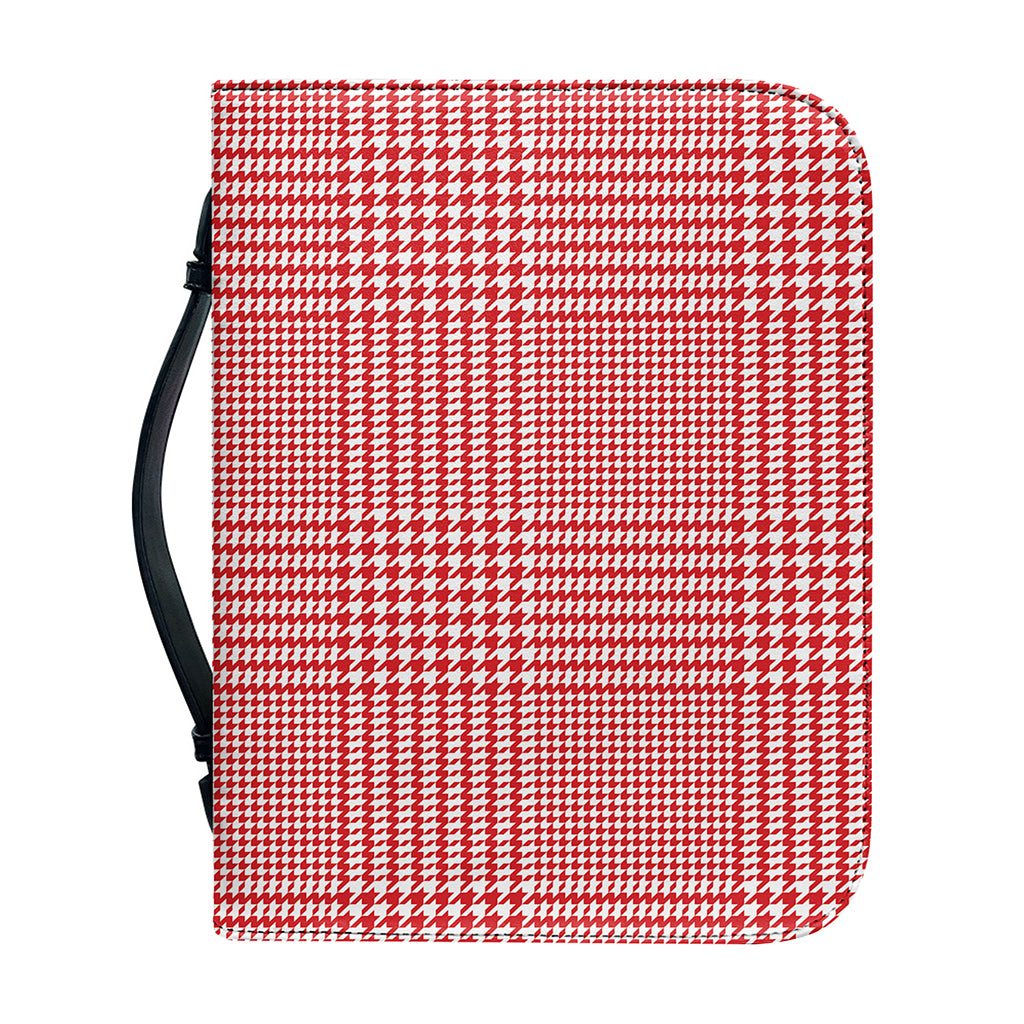 Red And White Glen Plaid Print Leather Bible Cover