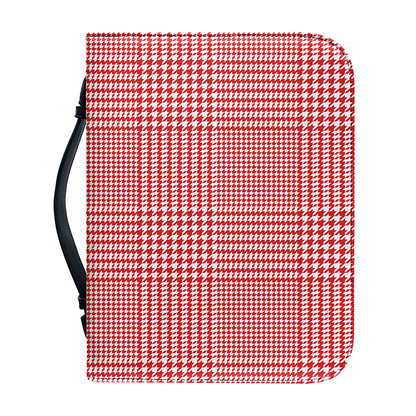Red And White Glen Plaid Print Leather Bible Cover