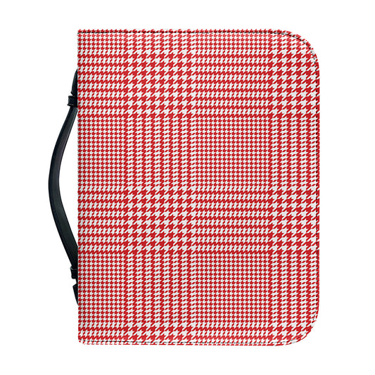 Red And White Glen Plaid Print Leather Bible Cover