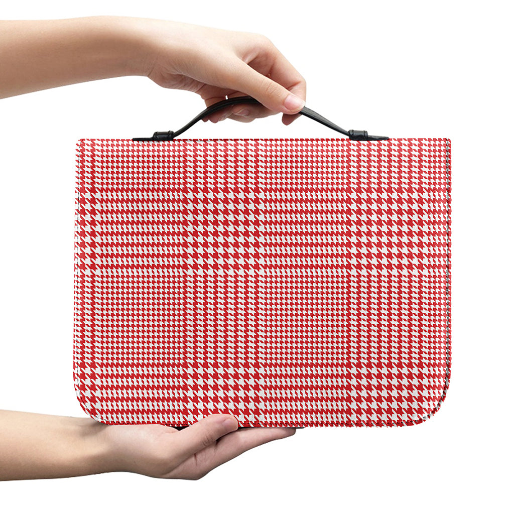 Red And White Glen Plaid Print Leather Bible Cover