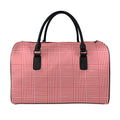 Red And White Glen Plaid Print Leather Duffel Bag