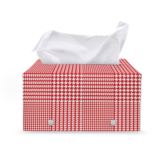 Red And White Glen Plaid Print Leather Tissue Box Cover