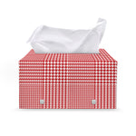 Red And White Glen Plaid Print Leather Tissue Box Cover
