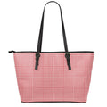 Red And White Glen Plaid Print Leather Tote Bag With Zipper