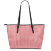 Red And White Glen Plaid Print Leather Tote Bag