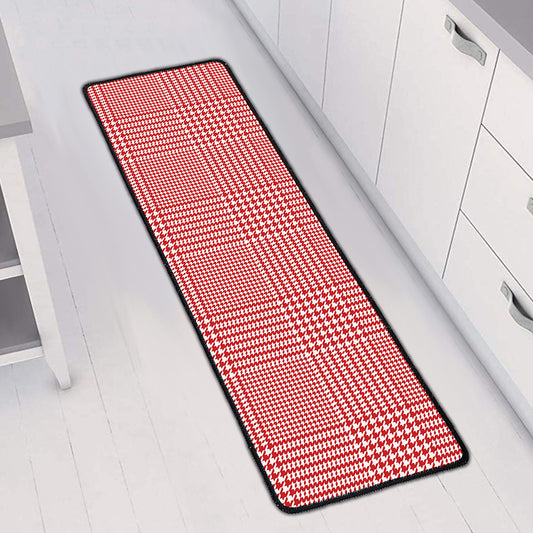 Red And White Glen Plaid Print Long Kitchen Mat