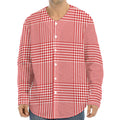 Red And White Glen Plaid Print Long Sleeve Baseball Jersey