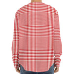 Red And White Glen Plaid Print Long Sleeve Baseball Jersey