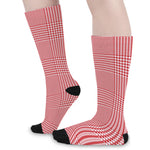 Red And White Glen Plaid Print Long Socks