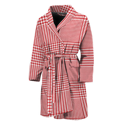 Red And White Glen Plaid Print Men's Bathrobe