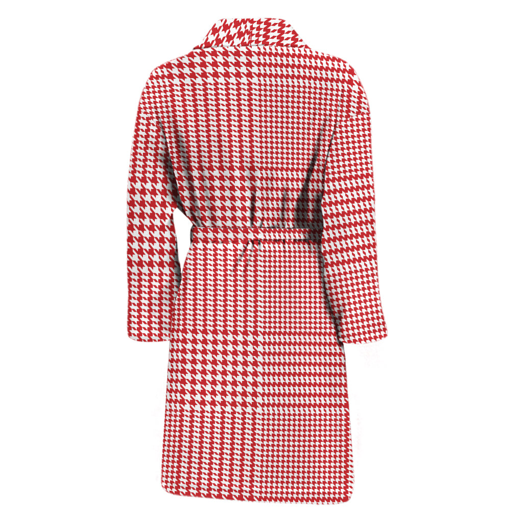 Red And White Glen Plaid Print Men's Bathrobe