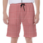 Red And White Glen Plaid Print Men's Beach Shorts