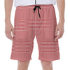 Red And White Glen Plaid Print Men's Beach Shorts